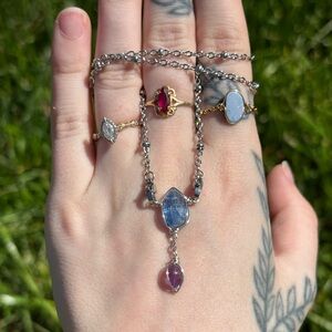 Kyanite and amethyst double dangle interchangeable necklace